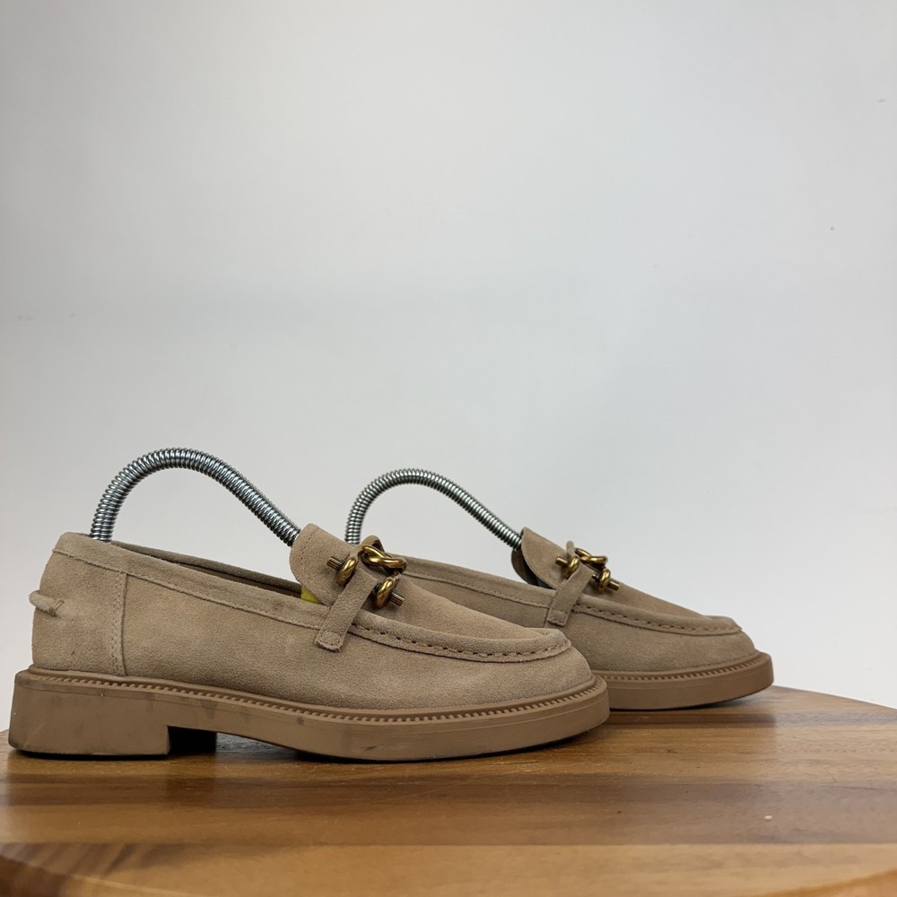 Womens Steve Madden Karmine Beige Leather Horse Bit Wedge Loafers Size‎ 7 M GUC
